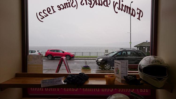 Looking out through the cafe window all that can be seen is mist across the loch