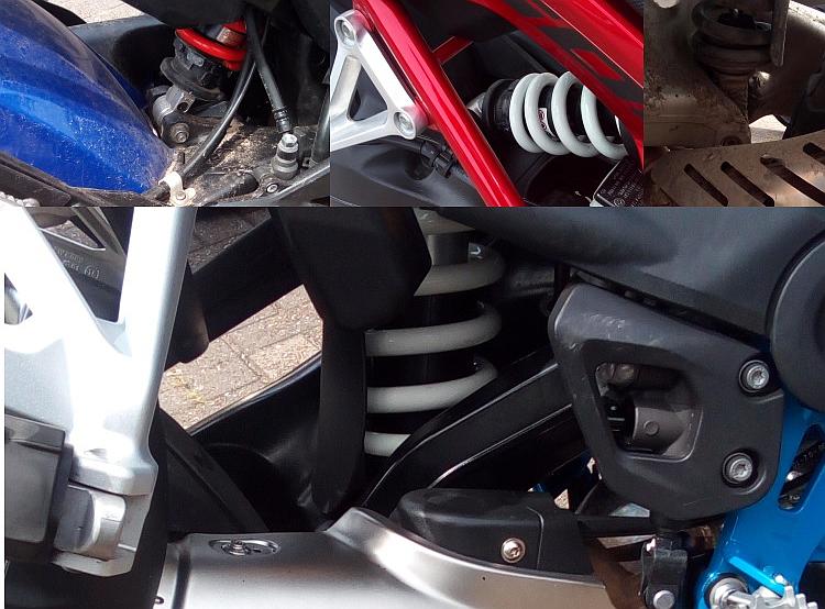 A montage of motorcycle suspension without rising rate linkage
