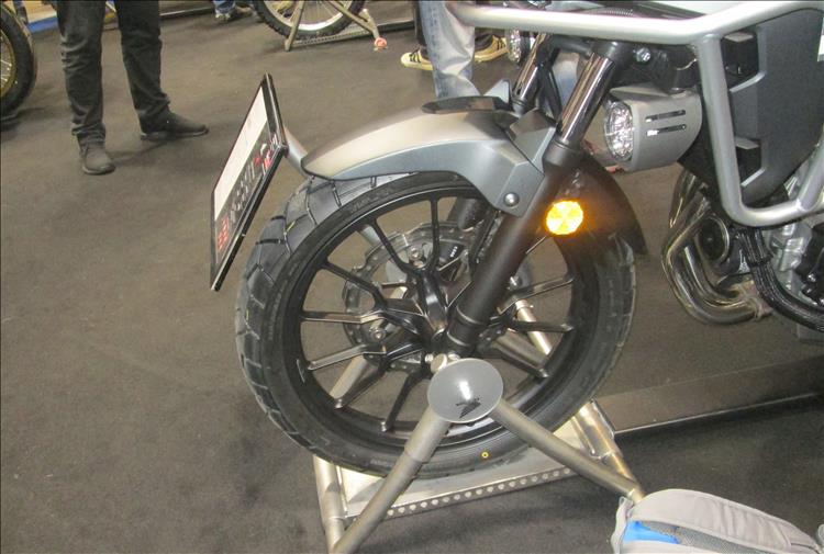 The new 19 inch diameter front wheel on the Honda.