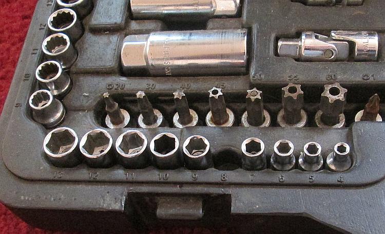 A line of sockets in the toolbox and a gap where the 8mm socket ought to be