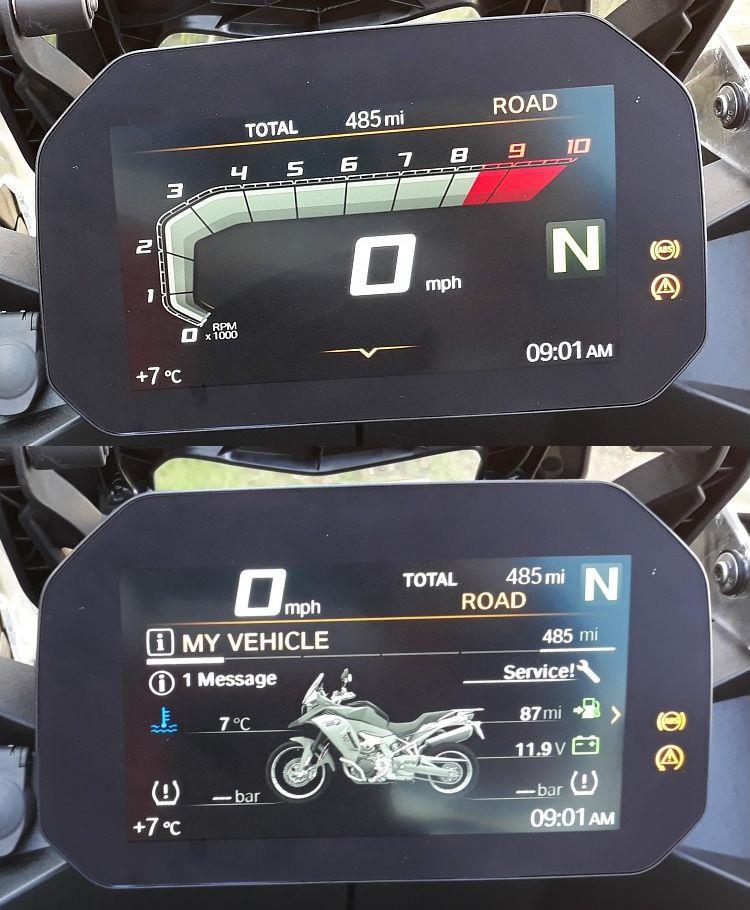 2 shots of the trick TFT display on the 850 showing all kinds of details