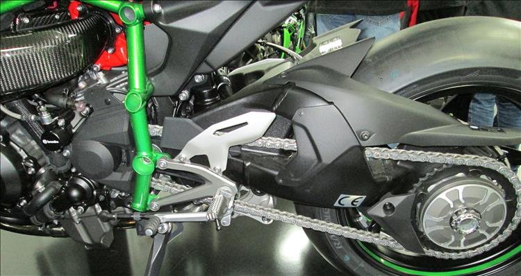 The rear of Kawasaki's flagship H2R racing motorcycle