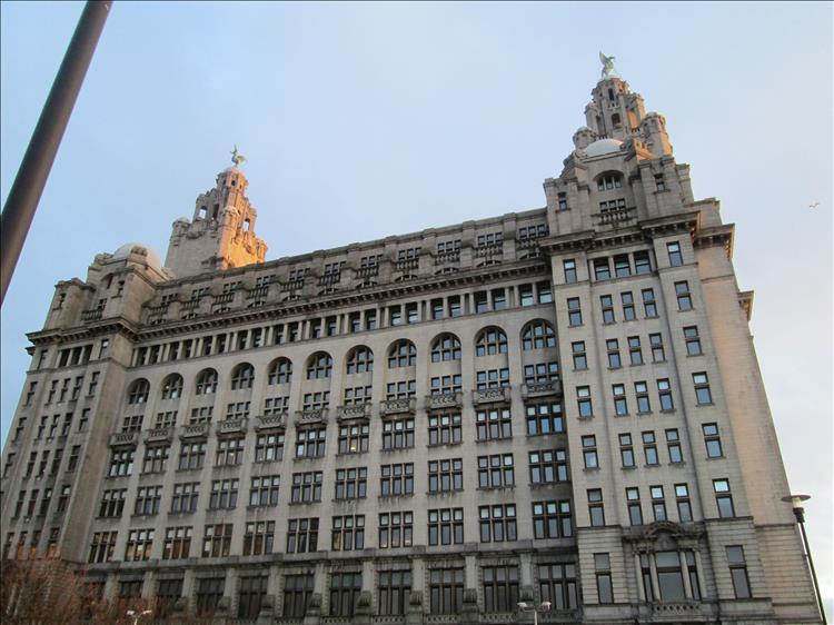 The famous Royal Liver Building on Liverpool's sea front