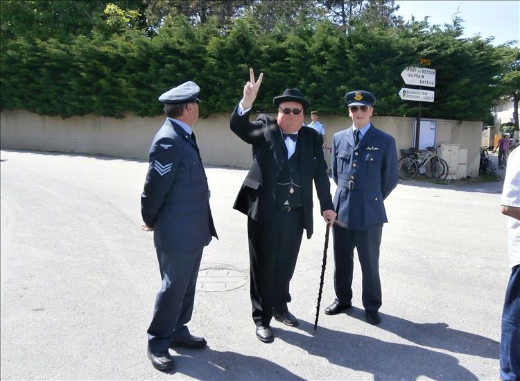 A Chruchill impersonator at the D-Day event in Arromanche