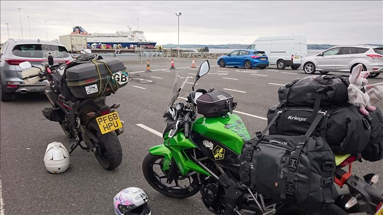 The 2 motorcycles waiting for the ferry at the port of Cairnryan