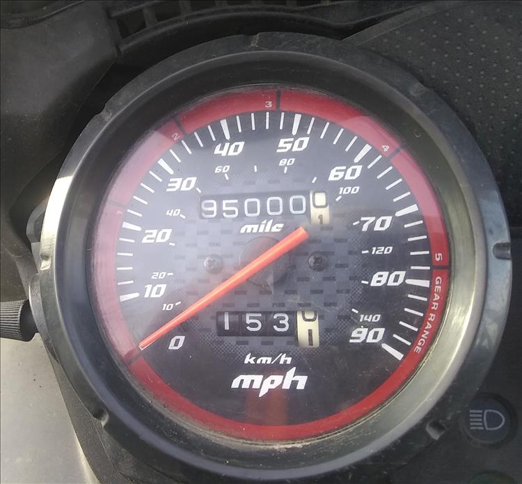 The speedometer's odometer shows 95,000 miles on the CBF 125