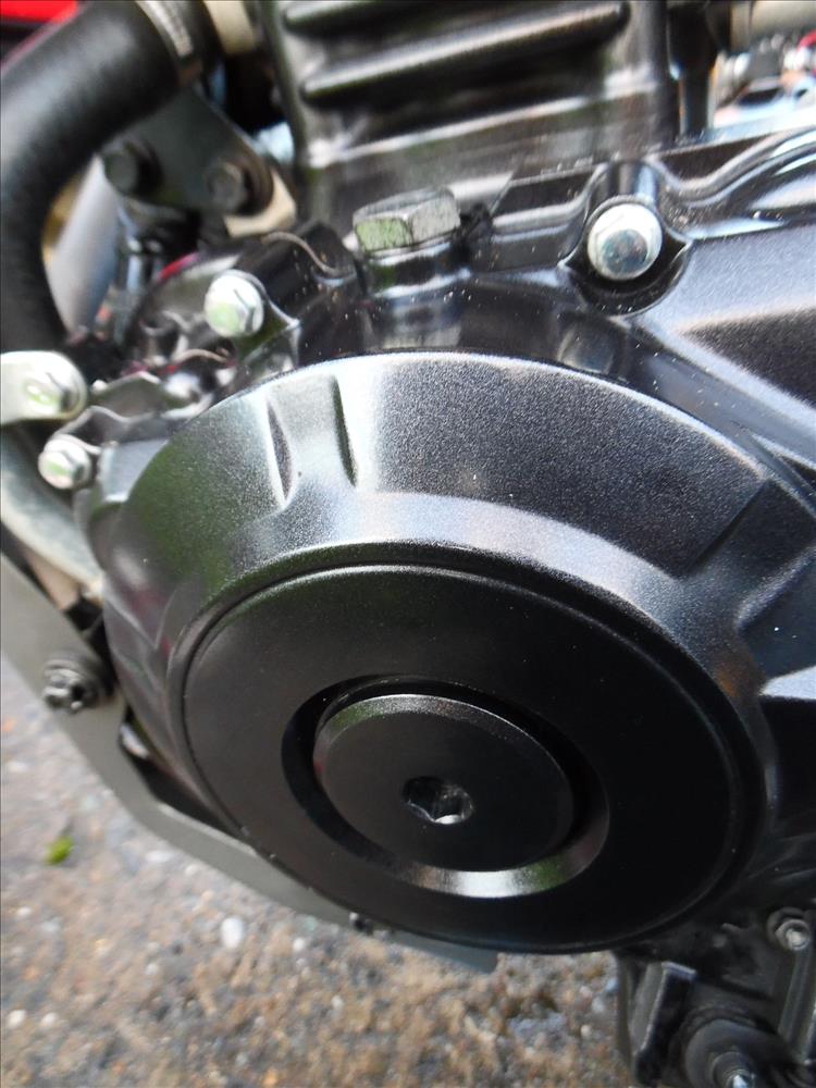 On the left of the motor we see the cover to access the crank and a threaded bolts that covers the TDC marks