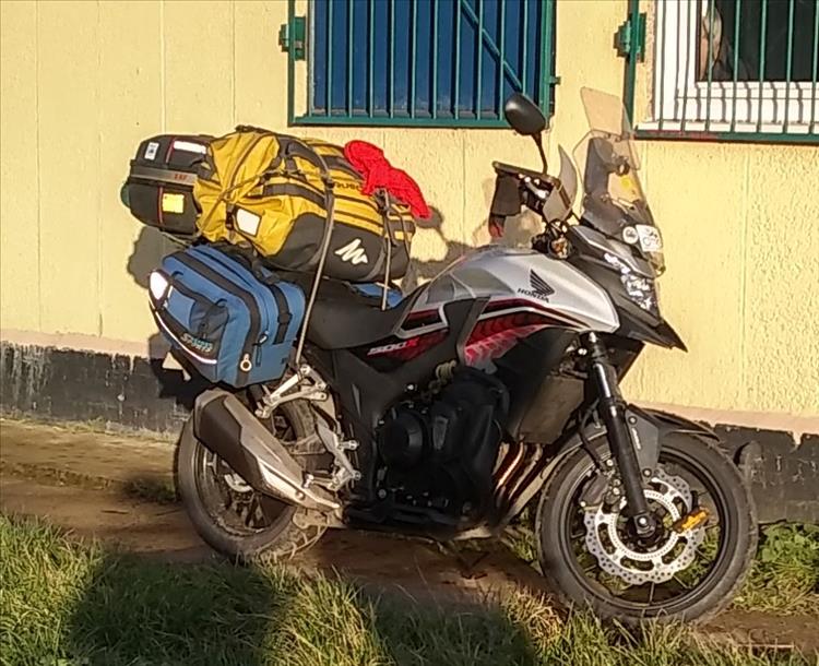 2018 CB500X covered in camping luggage