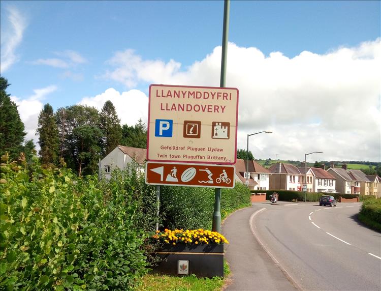 The sign for Llandovery and the start of the small town