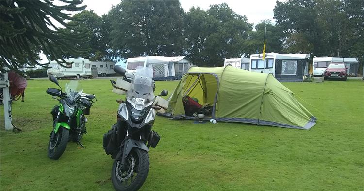 The tent and the motorcycles at the campsite on the morning of departure for home