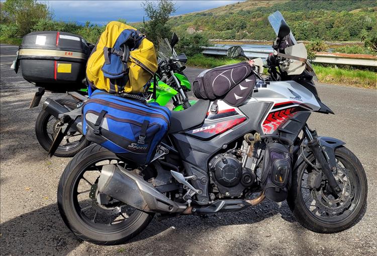 The Honda CB500X loaded to the gunnels with camping gear