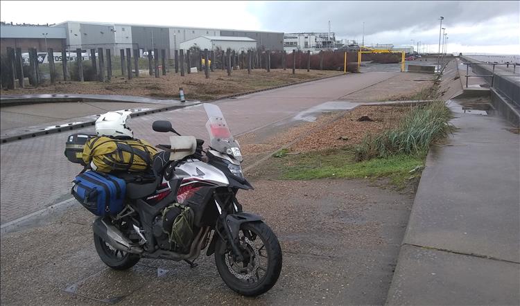 Ren's CB500X at Ness Point on a wet and windy day