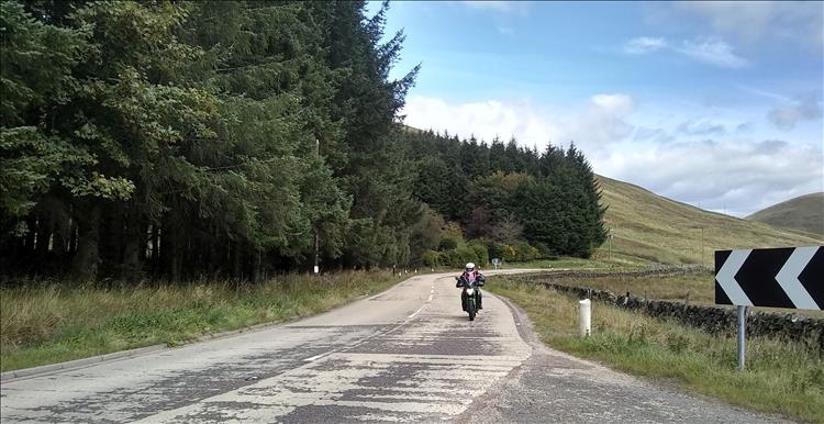 Sharon on the broad, twisting and quiet A702 in south west scotland
