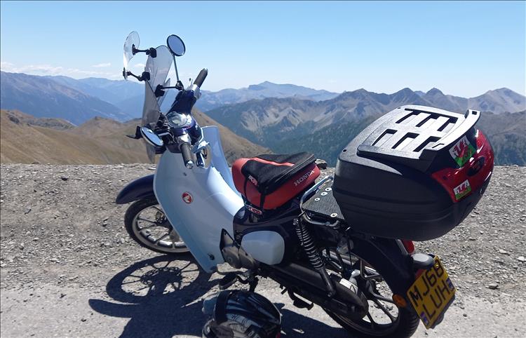 Bogger's Cub C125 at the top of the Col De La Bonette