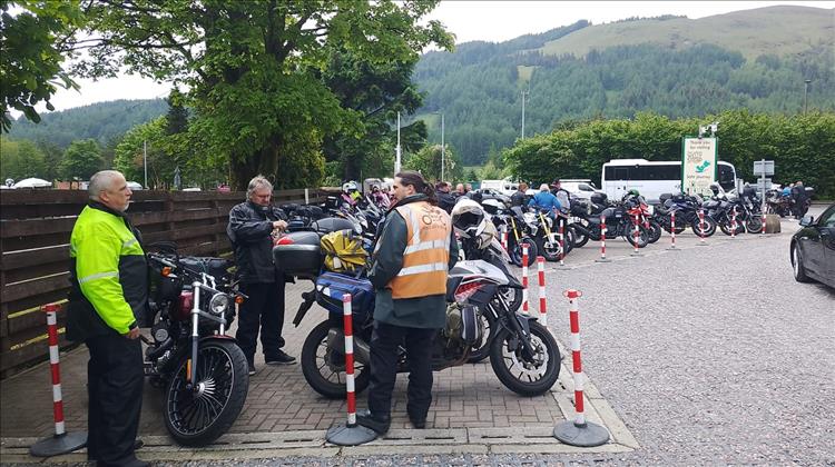 Ren's talking to the other lads among all the motorcycles at the car park of The Green Welly