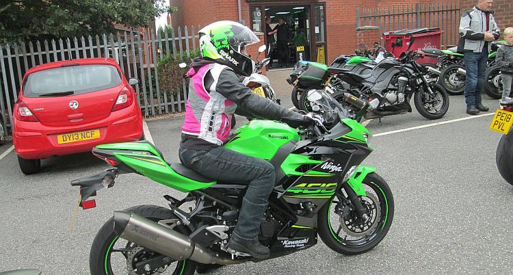 Sharon about to test ride the Ninja 400