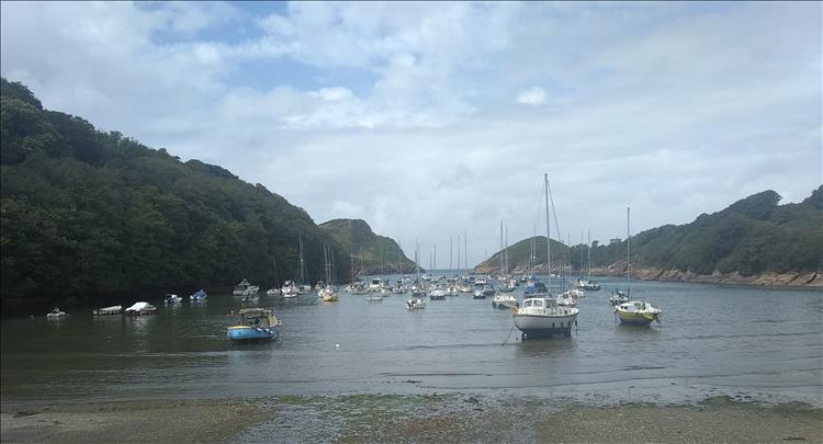 Boats all in the long well sheltered natural bay at Watermouth