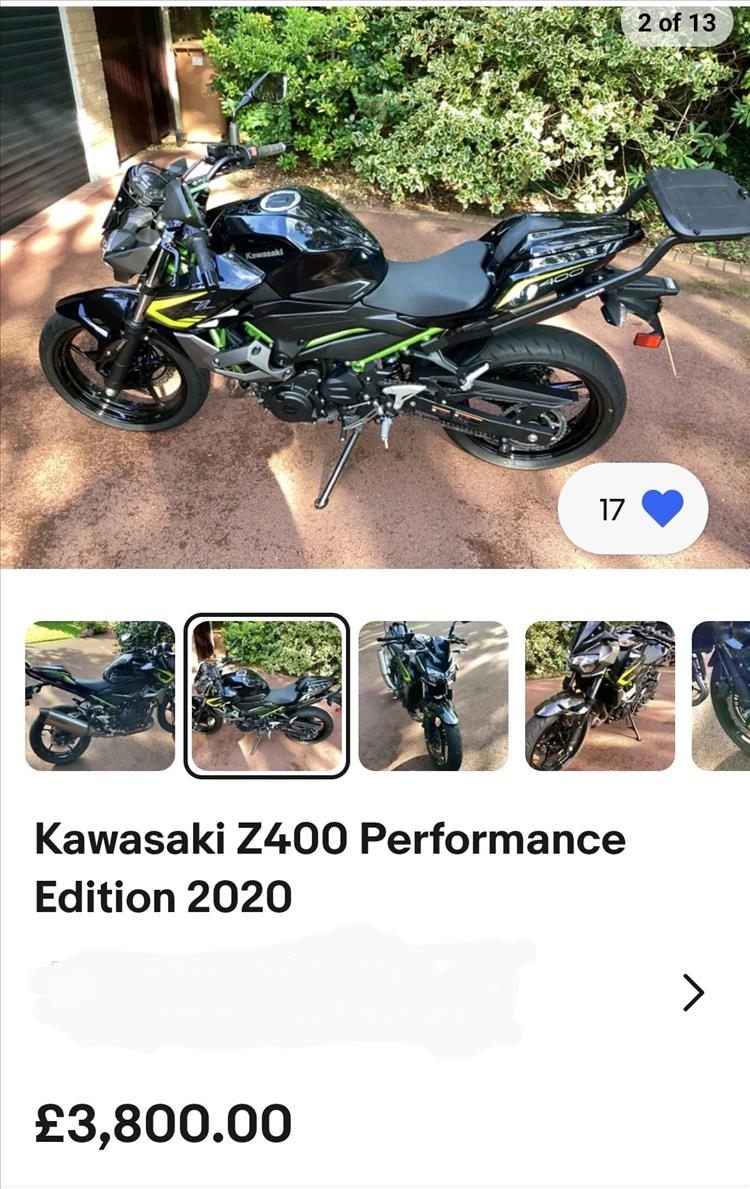 A screenshot of the advert from a phone, we see the price and the shiny z400
