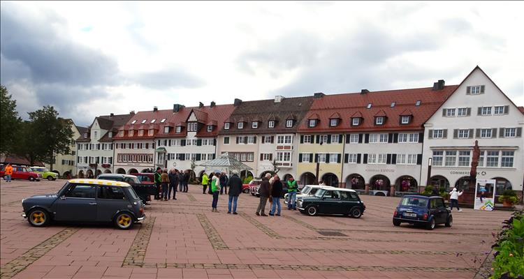 A collection of modern and classic minis in the large square of the town