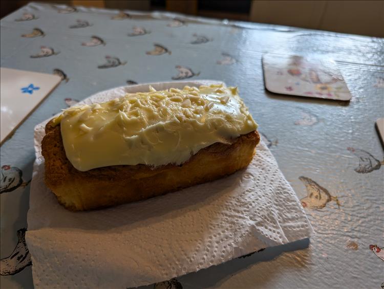 Home made lemon drizzle cake on the table