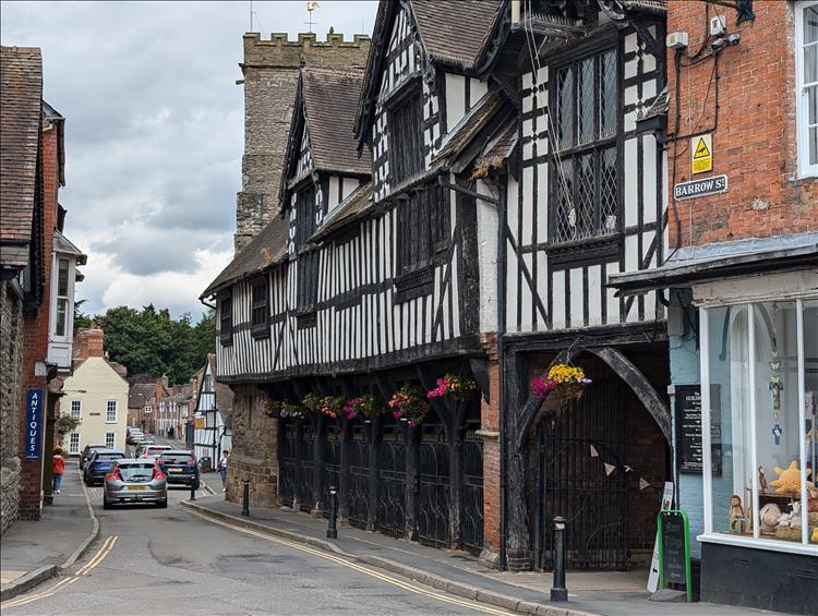 Old Elizabethan timber frame black and white building in Much Wenlock