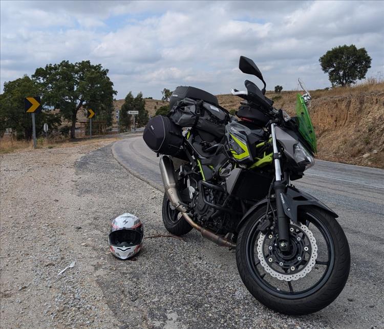 The loaded bike on the bend or a super twisty road in Portugal