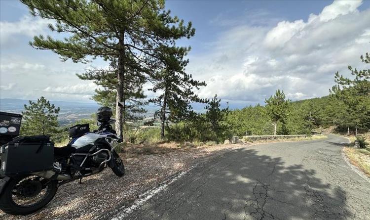 Andy's GS1250 in the shot of the pyrennean vista