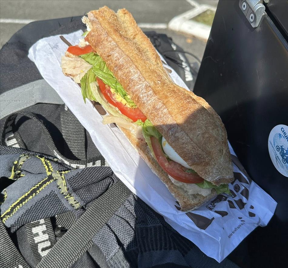 Andy's 2/3 eaten bagette on the bike