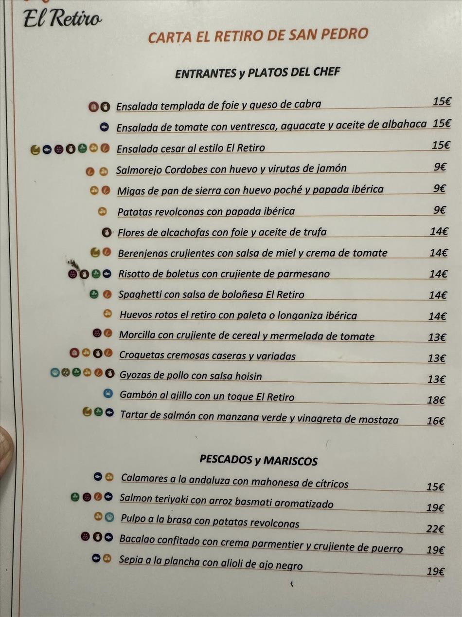 First page of a menu in Spanish