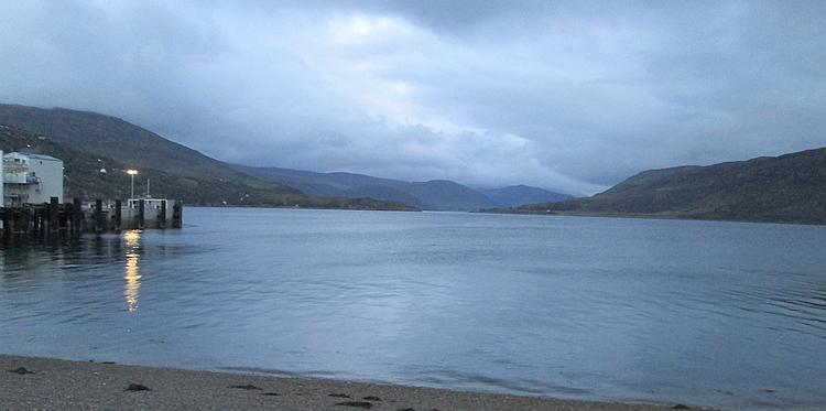 Looking out over Loch Broom from Ullapool as the evening draws in. Moody