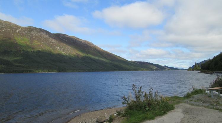 Looking up Loch Lochy. A long Loch with steep imposing hillsides