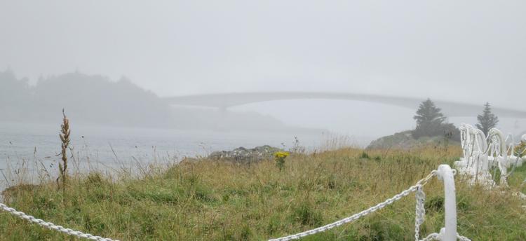 The Skye Bridge seen through heavy mist at the Kyle Of Lochalsh