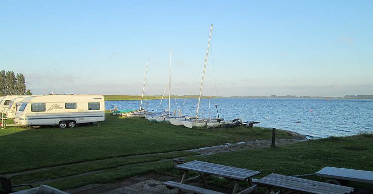 Lookiing out over the Veere Meer from the campsite. Waters, caravans and boats