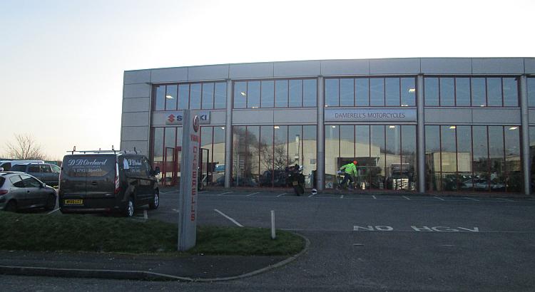 Damerell's large shiny showroom for motorcycles at Indian Queens just off the A30