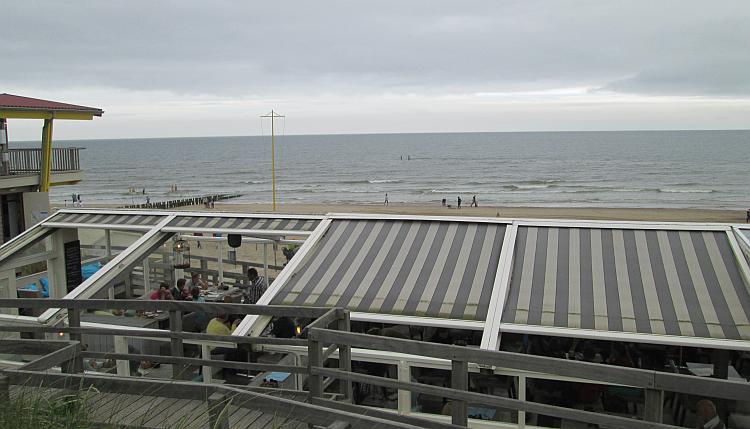 Looking out over a seaside cafe and beach to the North sea at Domburg