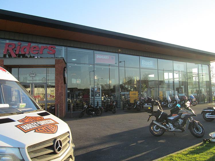 Riders motorcycle shop at Bridgewater. Another shiny showroom but this one has a cafe