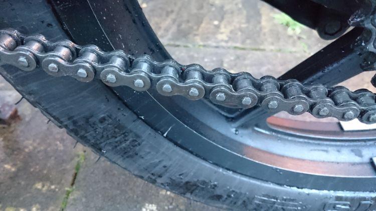 A rust free and lubricated chain on Sharon's 125