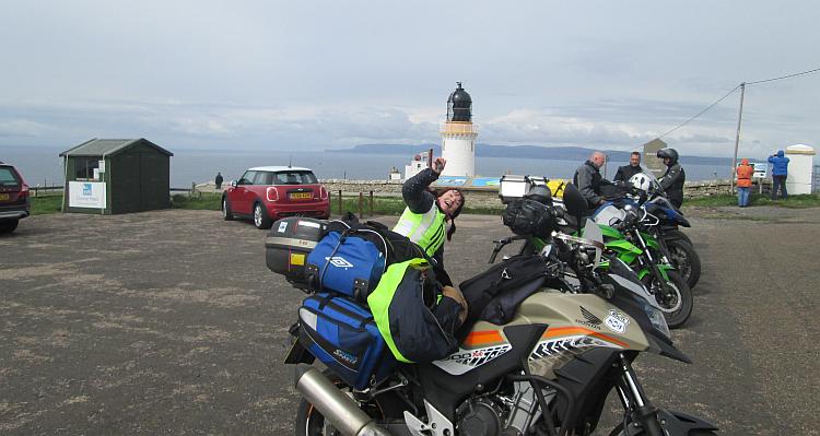 Sharon goofing around and smiling at Dunnet head